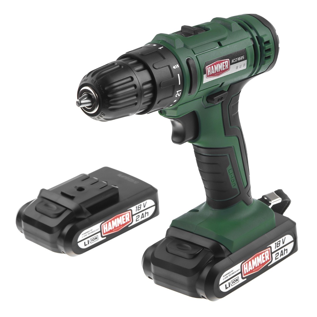 Дрель-шуруповерт аккумуляторная Hammer ACD18BS 18 В 2x2.0 Ач кейс