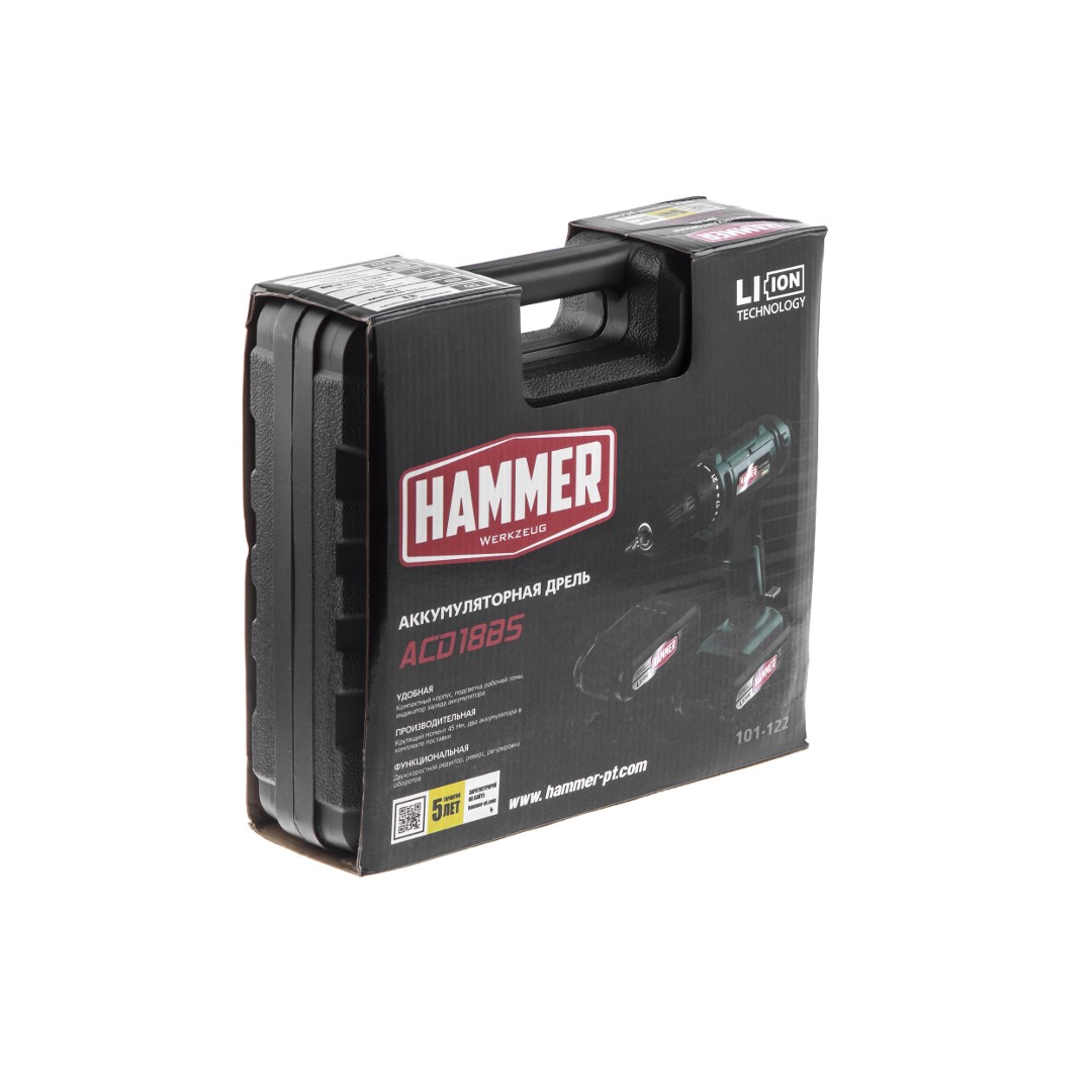 Дрель-шуруповерт аккумуляторная Hammer ACD18BS 18 В 2x2.0 Ач кейс