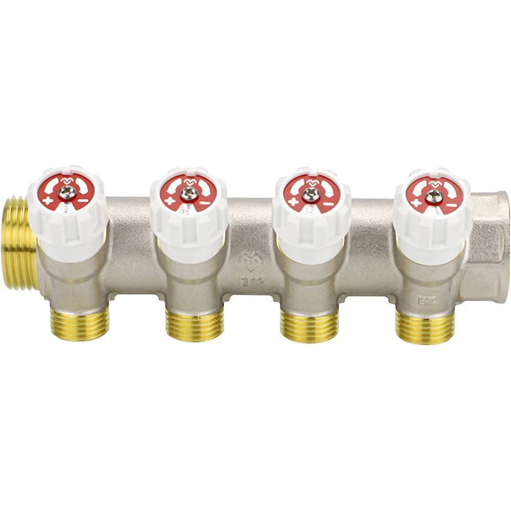 Коллектор распределительный Varmega 1 x 3/4 EK 4 выхода с запорными клапанами VM14713