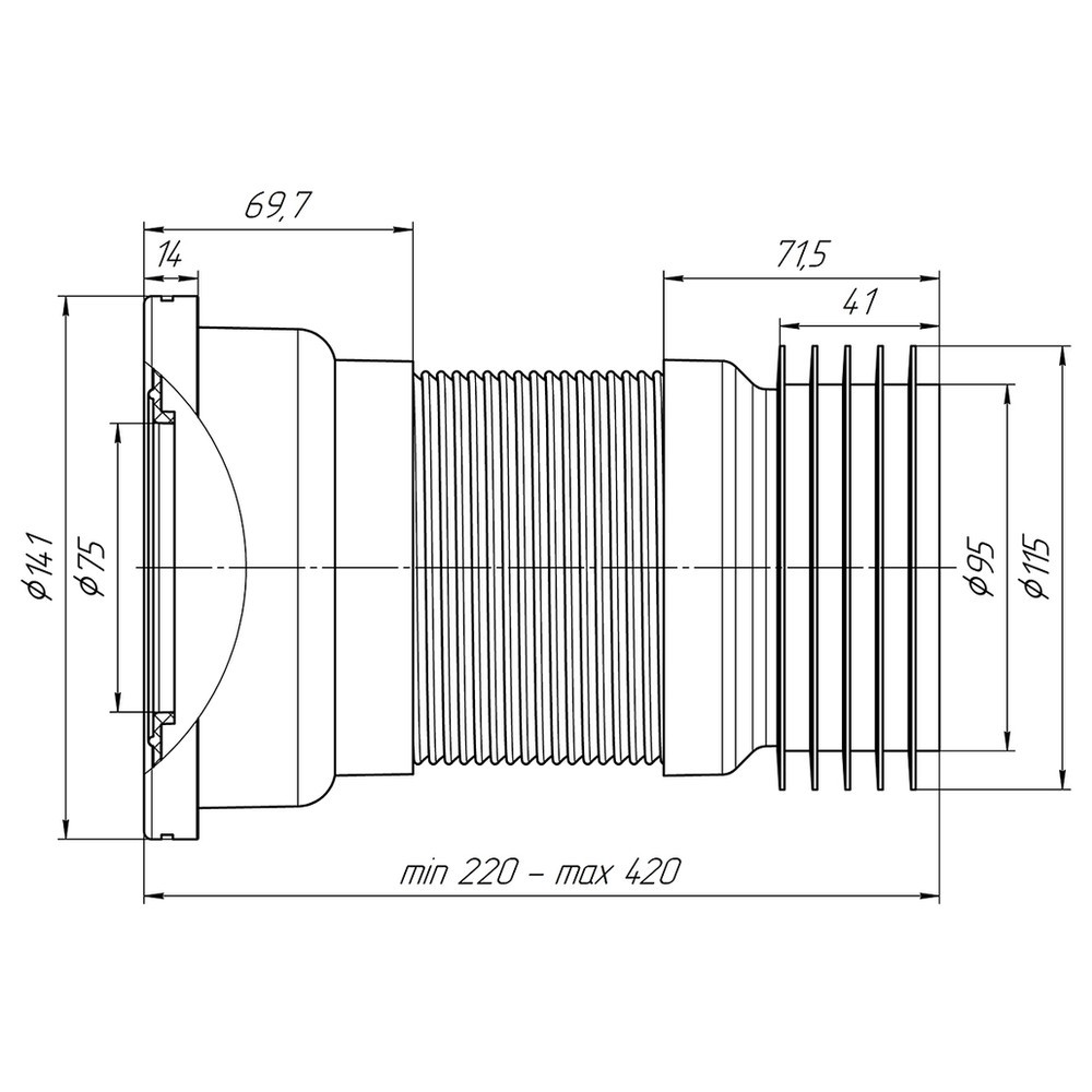 Слив для унитаза АНИ пласт K918 гофрированный 220-420 мм K918