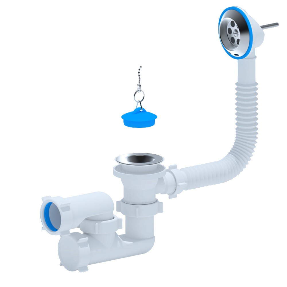 Сифон для ванны АНИ пласт E250 регулируемый с выпуском и переливом 1 1/2 E250