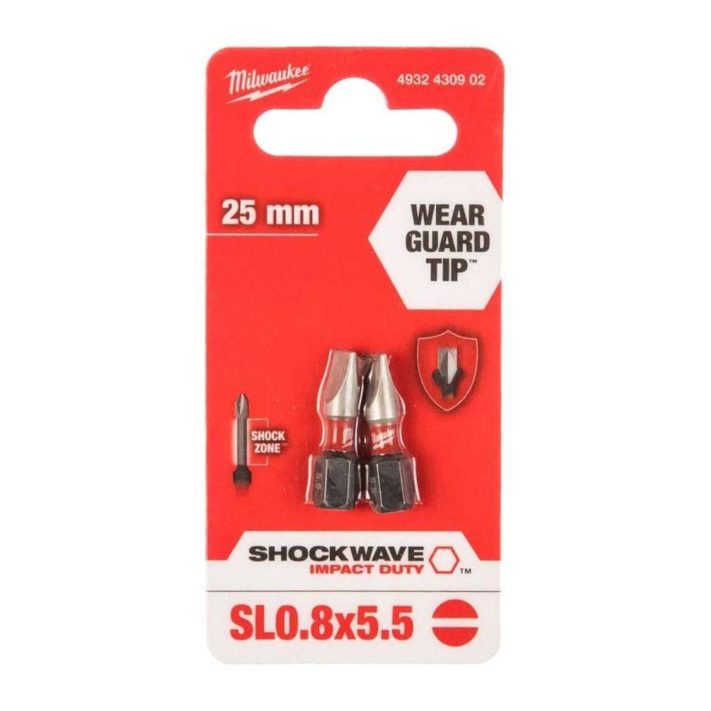 Бита Milwaukee SHOCKWAVE SL0.8 x 5.5 25 мм упаковка 2 шт. 4932430892