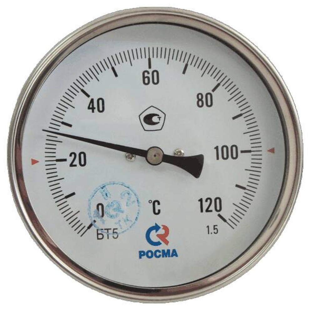 Термометр биметаллический осевой Росма БТ-51.211 100 мм 120 °C L=64 мм G1/2 00000002545