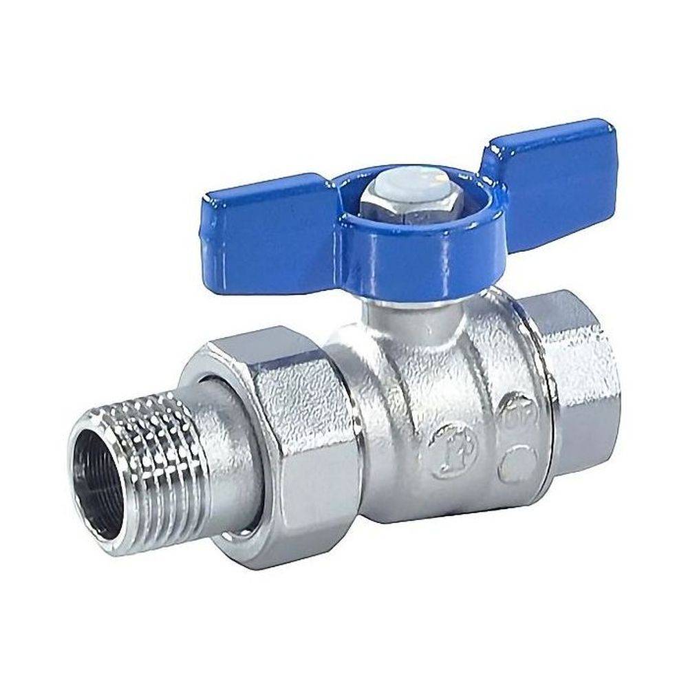 Кран шаровой Giacomini R859 полнопроходной с накидной гайкой 1 1/4 синяя бабочка R859X349