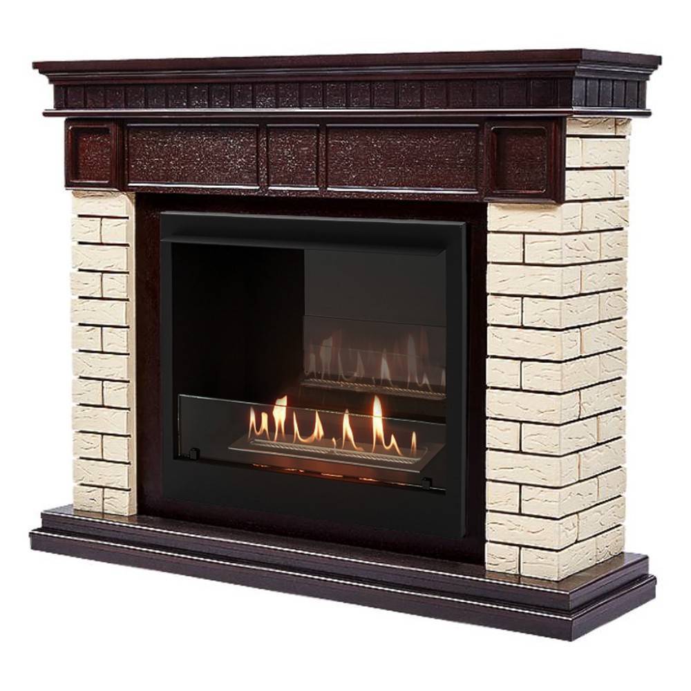 Каминокомплект Firelight Bricks 25 камень бежевый шпон темный дуб с биокамином BFP/P-2520 1660820
