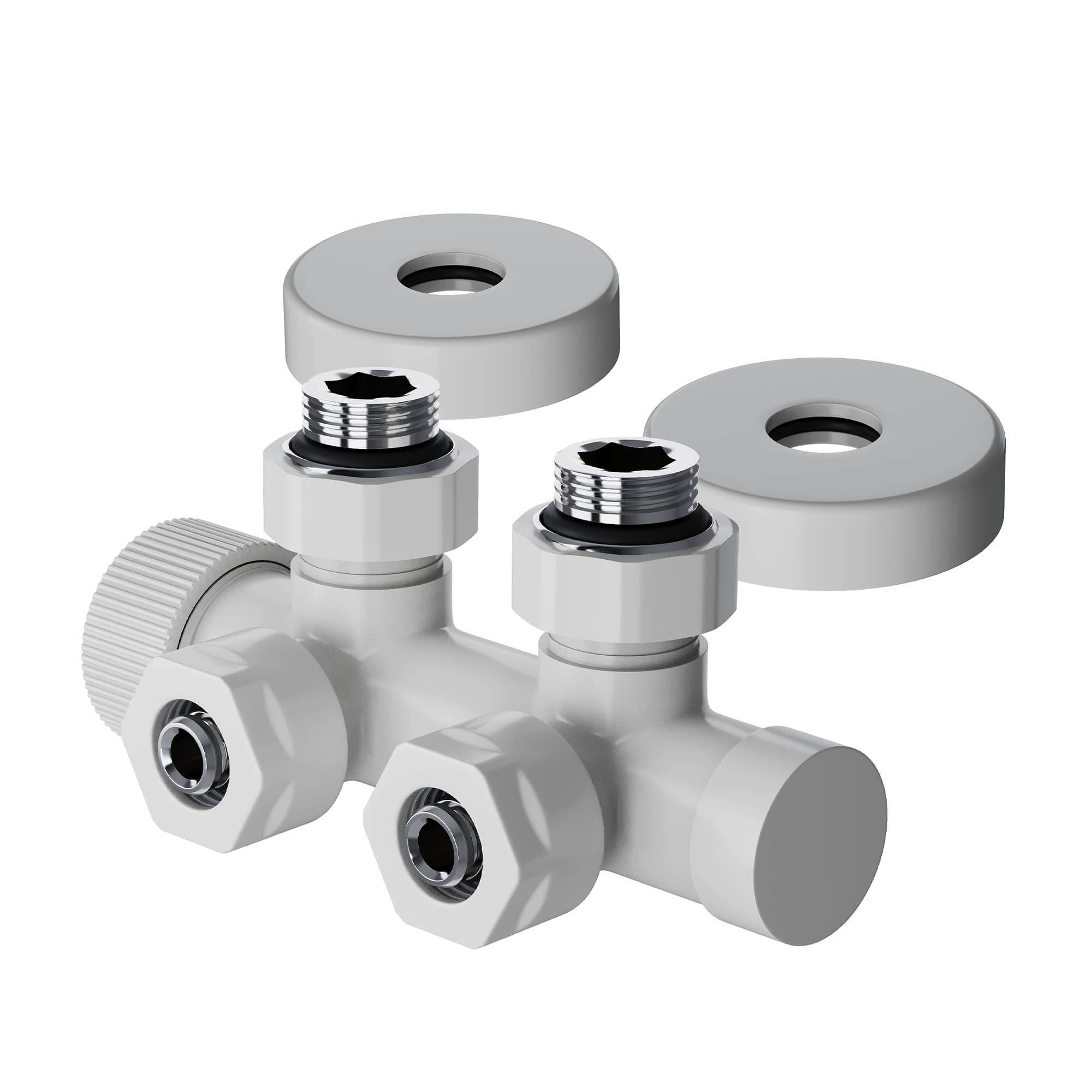 Узел нижнего подключения термостатический угловой Royal Thermo Design Pro 15 мм M30x1.5 Белый RTE 50.031