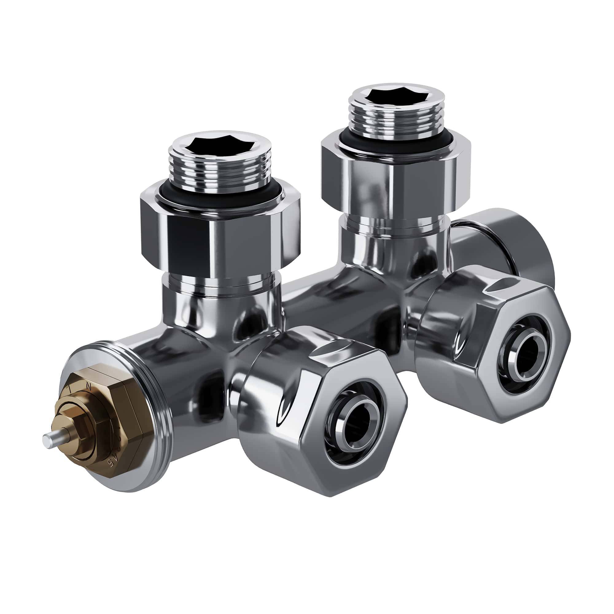 Узел нижнего подключения термостатический угловой Royal Thermo Design Pro 15 мм M30x1.5 Хром RTE 50.032