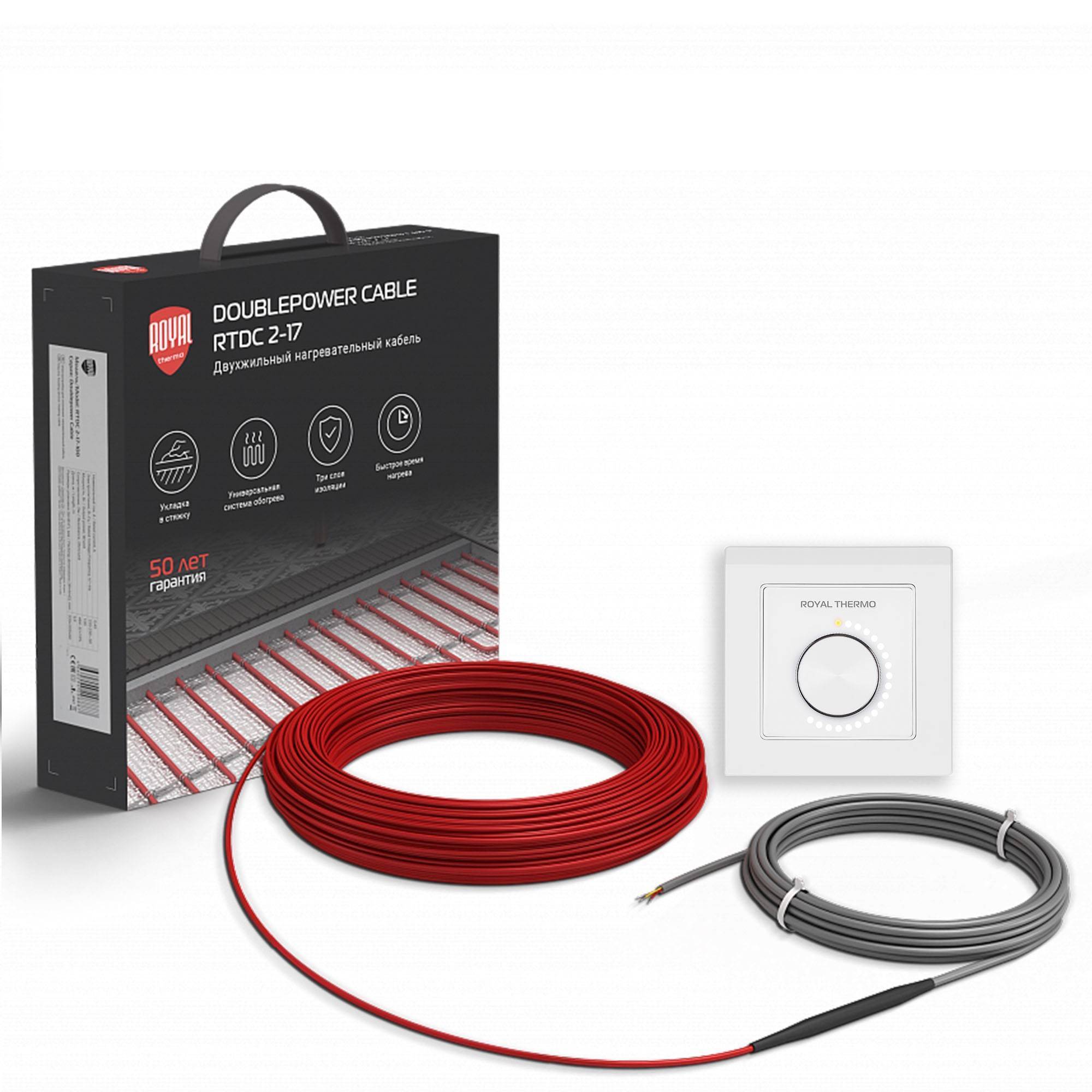 Кабель нагревательный Royal Thermo RTDC 2-17-400 с терморегулятором RTO-16 1685991