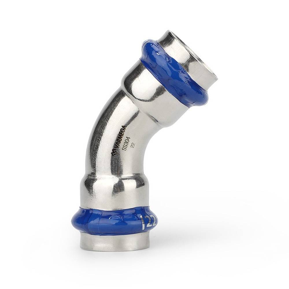 Угольник 45° двухраструбный Varmega Inox Press 28 мм нержавеющая сталь VM12104