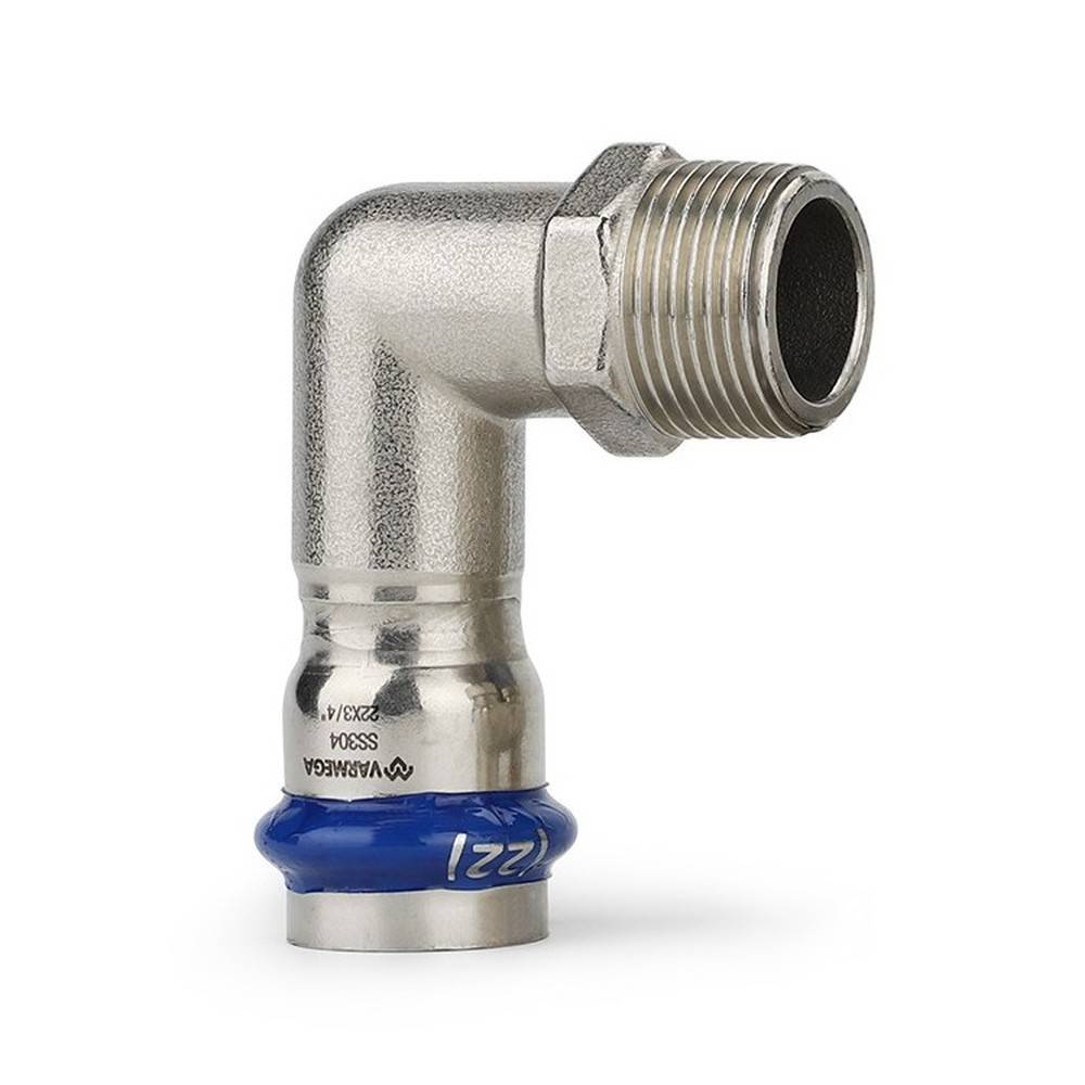 Угольник 90° Varmega Inox Press раструб — наружная резьба 28 мм x 3/4 1659692