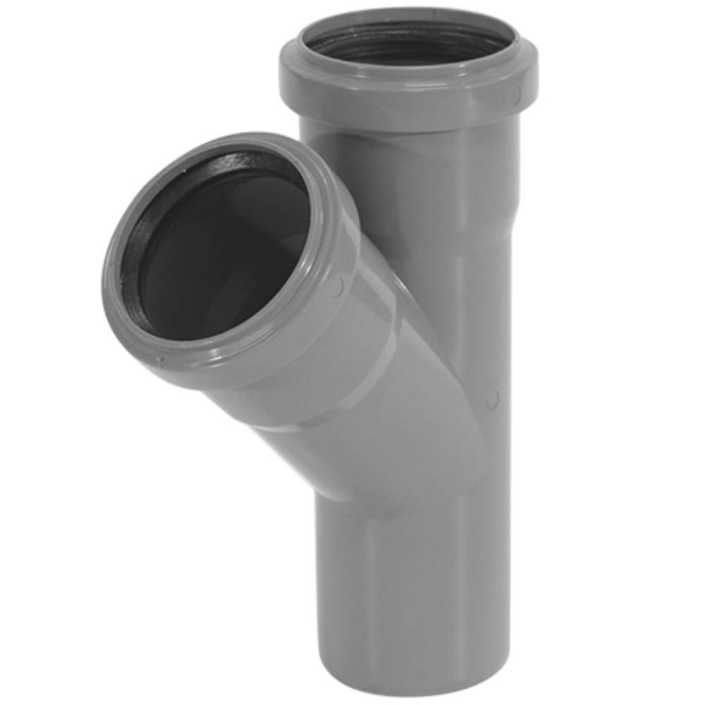 Тройник канализационный TEBO для внутренней канализации 40х40 мм 45° серый 013020410