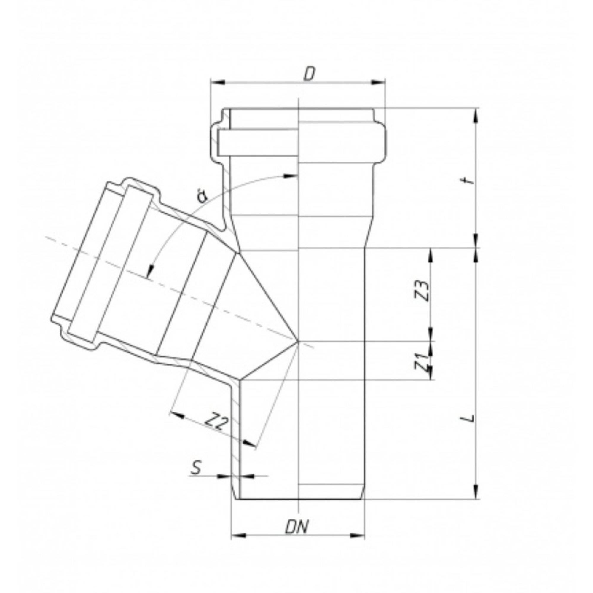 Тройник внутренней канализации Ostendorf HT HTEA 40/40 мм 67° 111300