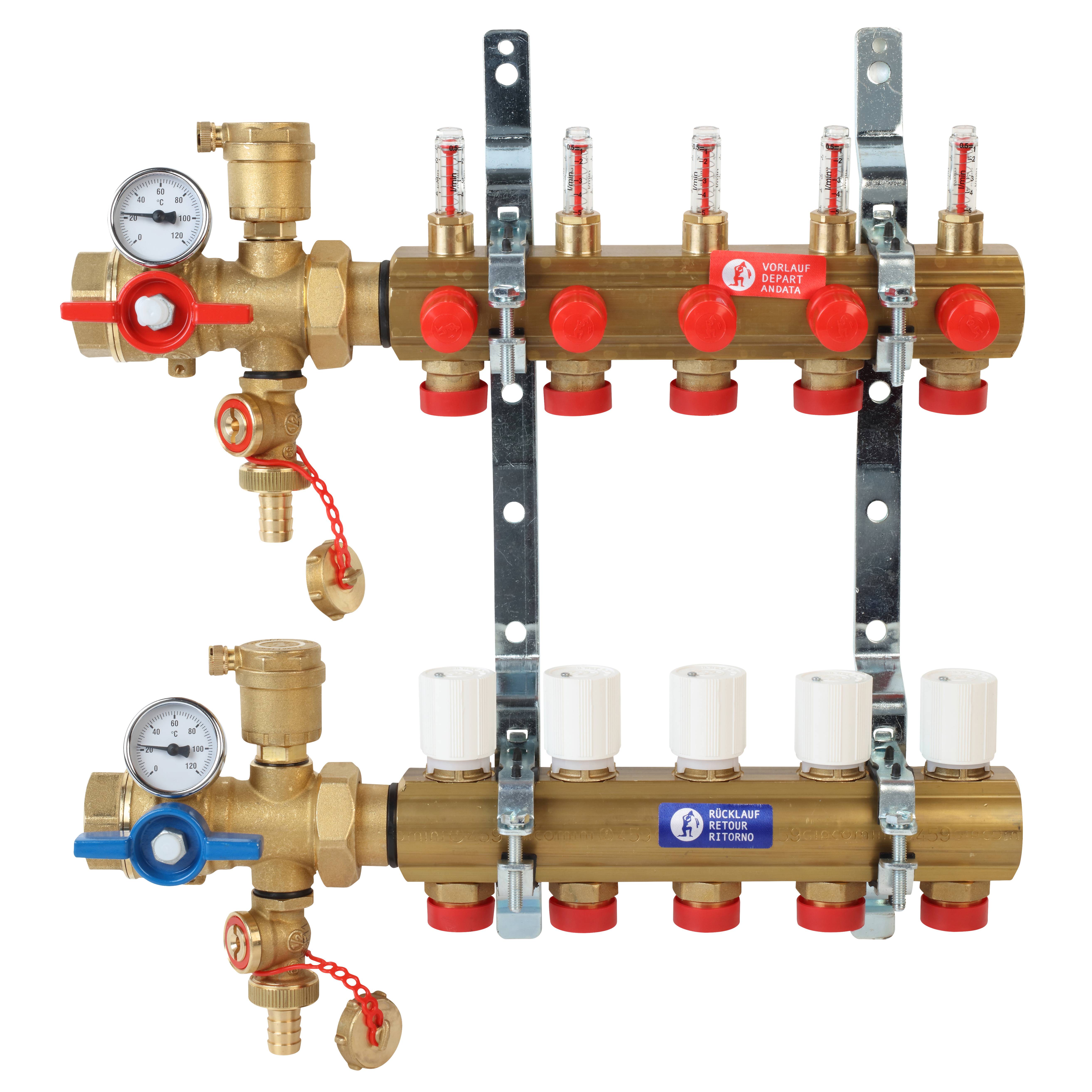 Комплект коллекторного узла Giacomini R553FK 1 x 18 на 6 выходов с расходомерами R553FK106