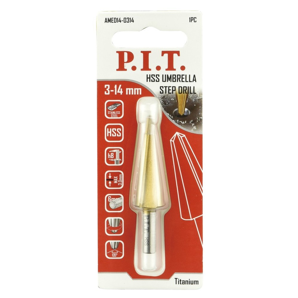 Сверло по металлу конусное P.I.T. 3-14 мм титановое покрытие AMED14-0314