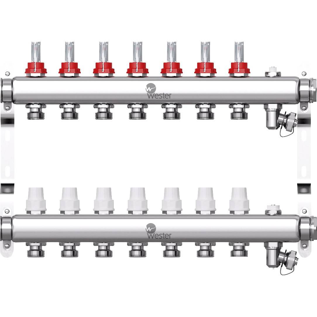 Коллекторный блок Wester W902 с расходомерами из нержавеющей стали 1x3/4 на 7 выходов W902.7