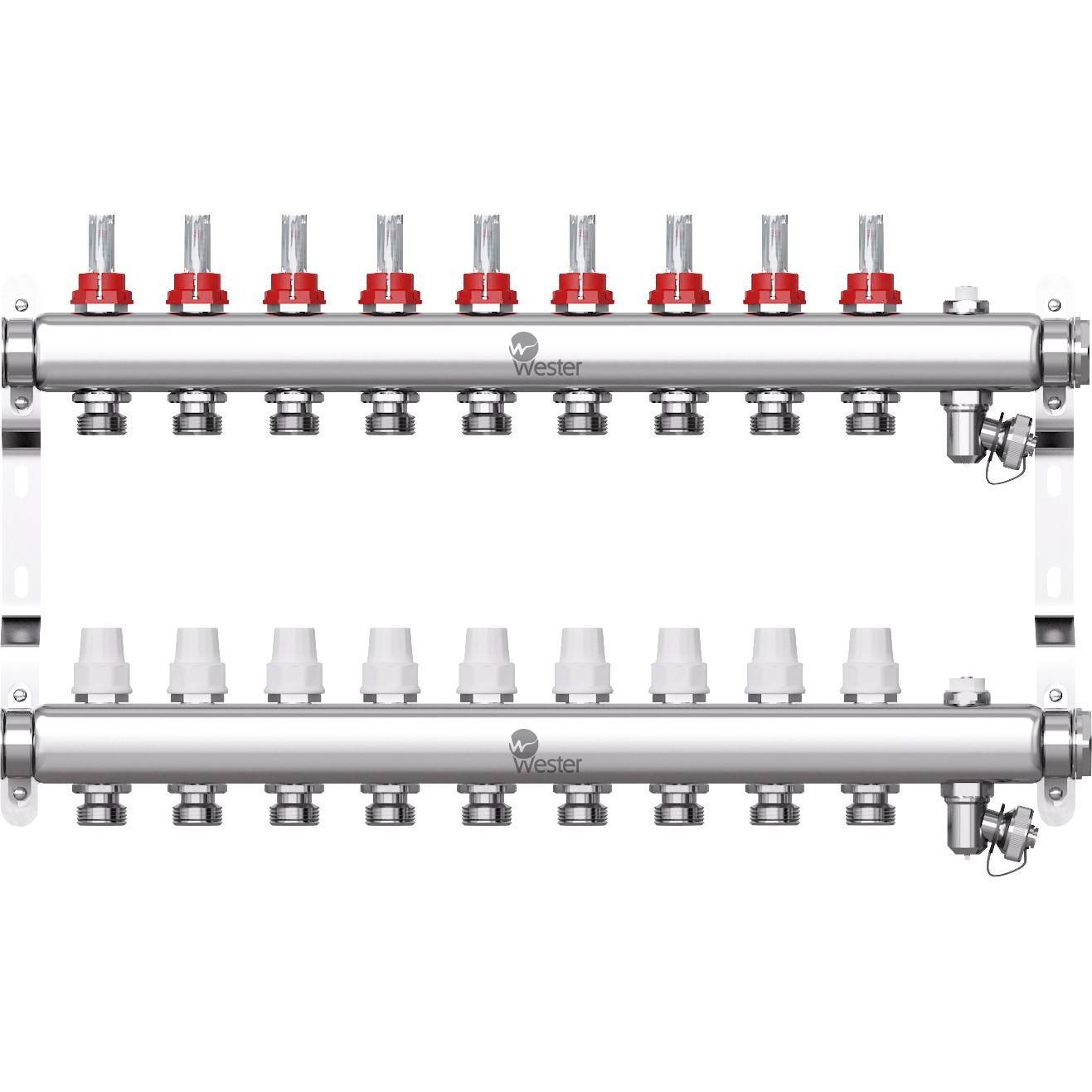 Коллекторный блок из нержавеющей стали Wester MUFS с расходомерами 1x3/4 9 выходов MUFS9134