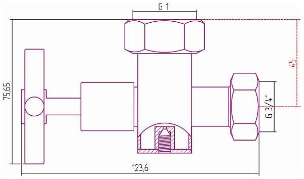 Вентиль запорный Стилье с клапаном крестовой G 1 НГ x G 3/4 НГ 01102-1034