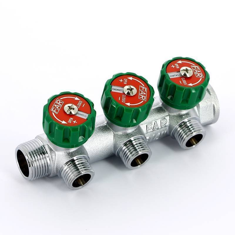 Коллектор проходной FAR 3/4 НВ 3 выхода 1/2 НР под плоское уплотнение 45 мм FK 3822 3412TP