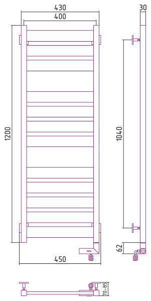Полотенцесушитель электрический Сунержа Центурион 2.0 400x1200 мм правый матовый черный 31-5603-1240