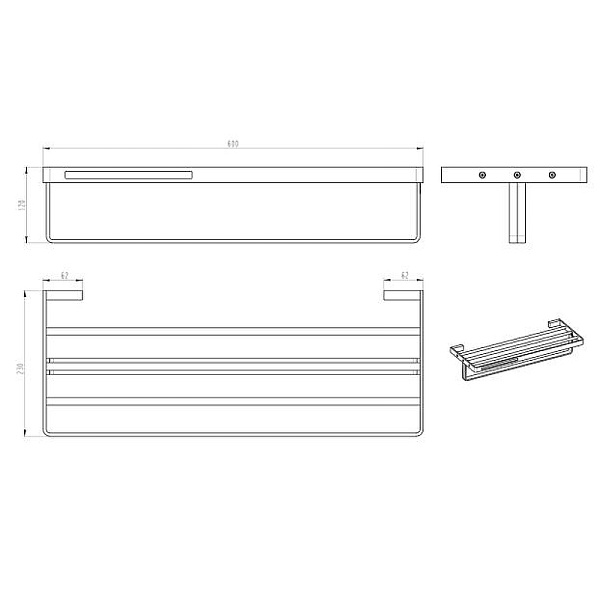 Полка для полотенец Boheme Q подвесная хром/черный 10947-CR-B