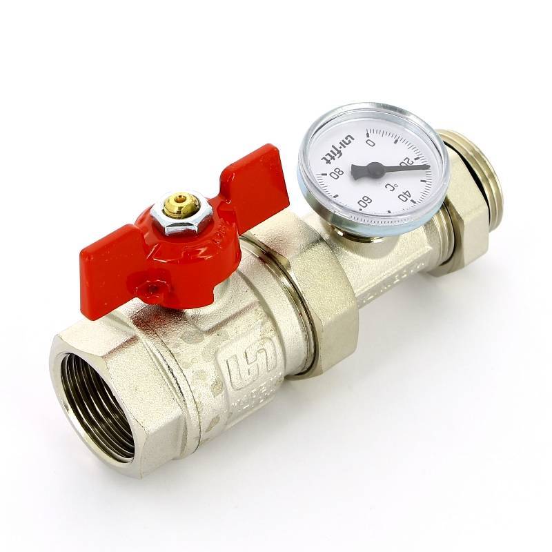 Кран шаровой Uni-Fitt 1 НВ полнопроходной бабочка с разъемным соединением и термометром 118T4000