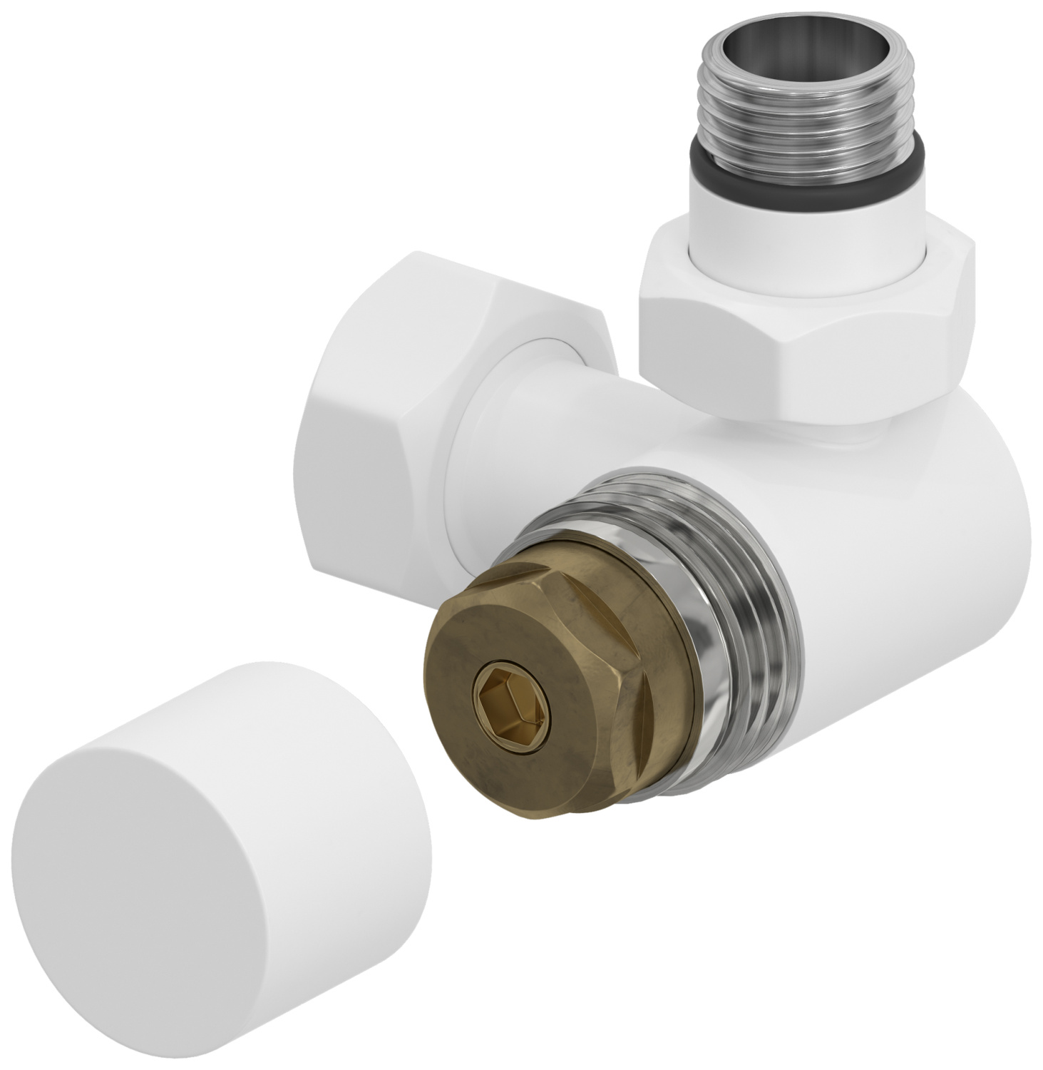 Вентиль регулировки температуры Сунержа 3D правый под шестигранник НР G 1/2 - НГ G 3/4 белый матовый 30-1407-1234