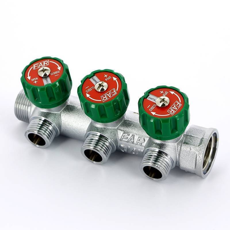 Коллектор проходной FAR 3/4 НВ 3 выхода 1/2 НР под плоское уплотнение 45 мм FK 3822 3412TP