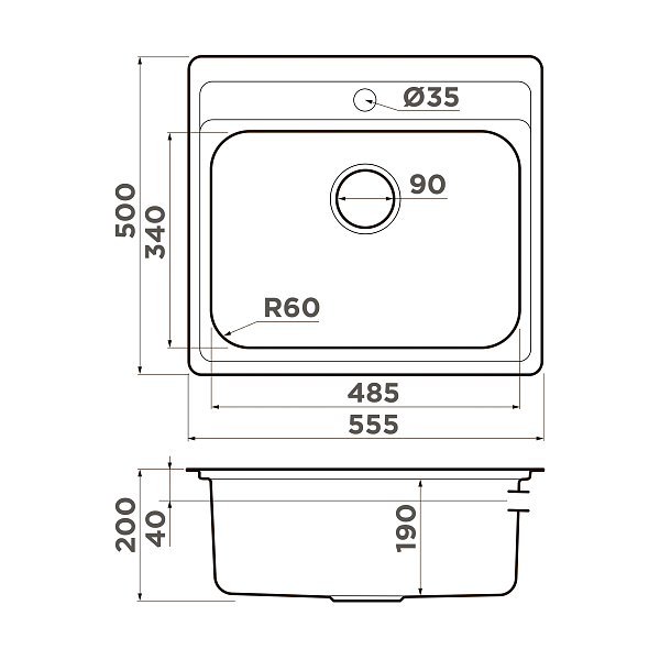 Кухонная мойка Omoikiri Ashi 56-IN нержавеющая сталь 56x48 см 4993449