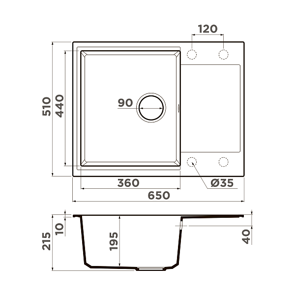 Кухонная мойка Omoikiri Daisen 65-DC Artgranit 65x51 см темный шоколад 4993683