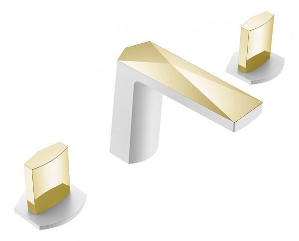 Смеситель для раковины на 3 отверстия Boheme Venturo белый/золото 150-WG-ICE