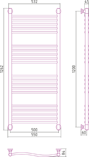 Полотенцесушитель водяной Сунержа Флюид+ 500x1200 мм без покрытия 00-0222-1250