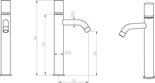 Смеситель для раковины высокий Boheme Stick ручка белый мрамор золото 122-G-MR-W