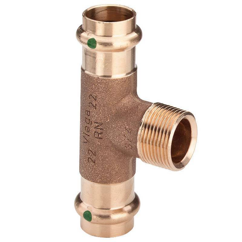 Тройник пресс с наружной резьбой Viega Sanpress 54х1 1/4х54 бронза 310936