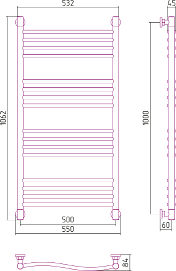 Полотенцесушитель водяной Сунержа Флюид 1000x500 мм без покрытия 00-0222-1050