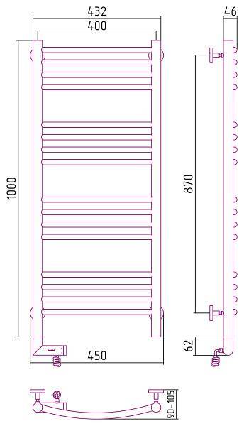 Полотенцесушитель электрический Сунержа Богема 2.0 400x1000 мм левый без покрытия 00-5202-1040