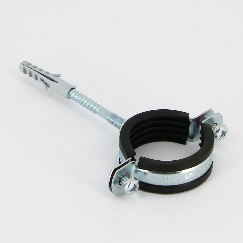Хомут 1 1/2 (47-52 мм) с резиновым уплотнителем, шпилькой и дюбелем