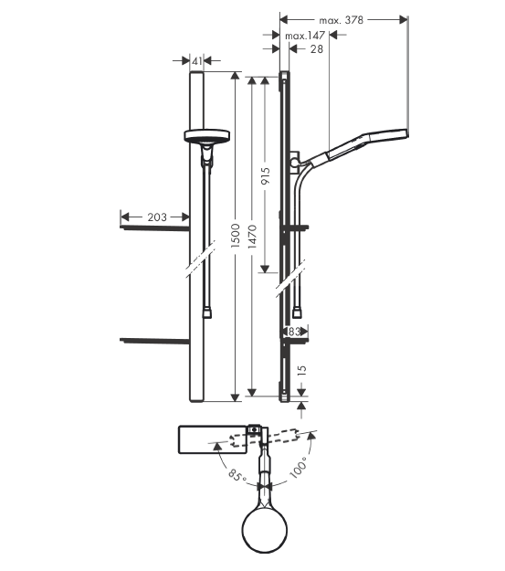 Душевой гарнитур Hansgrohe Rainfinity 130 3jet EcoSmart со штангой 1500 мм хром 27674000