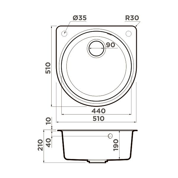 Мойка кухонная Omoikiri Akegata 51-BE 51x51 см ваниль 4993752