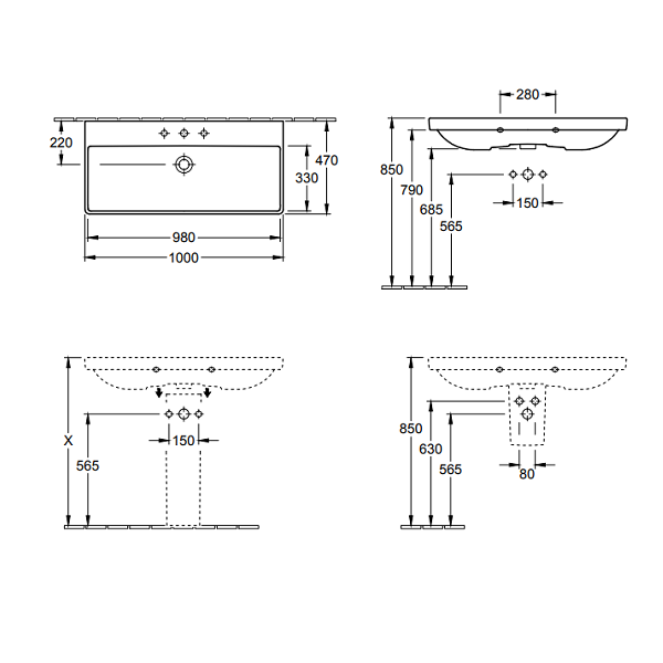 Раковина Villeroy & Boch Avento 1000x470 мм на тумбу альпийский белый CeramicPlus 4156A5R1