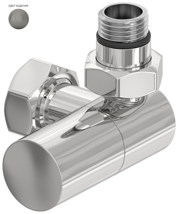 Вентиль для полотенцесушителя Сунержа 3D G 1/2 HP x G 3/4 НГ правый цилиндр серо-алюминиевый 900714031234 RAL 9007