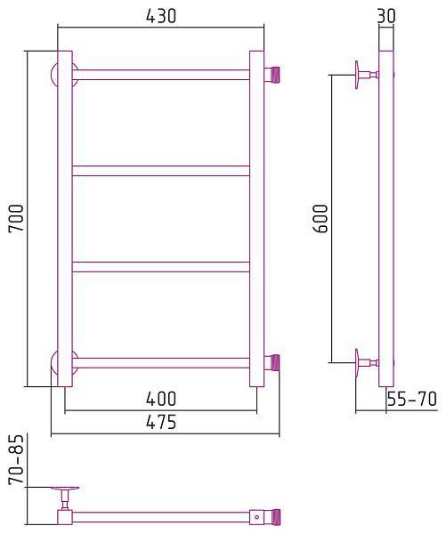 Полотенцесушитель водяной Стилье Версия-КБ 40x60 см белый 12630-6040
