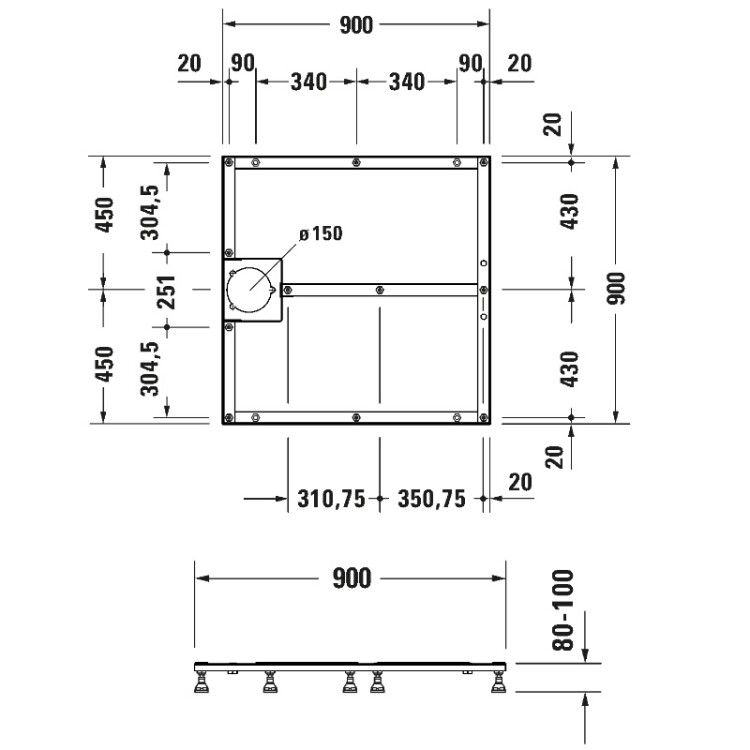 Опорная рама Duravit Stonetto для душевого поддона 900x900 мм 791101000000000