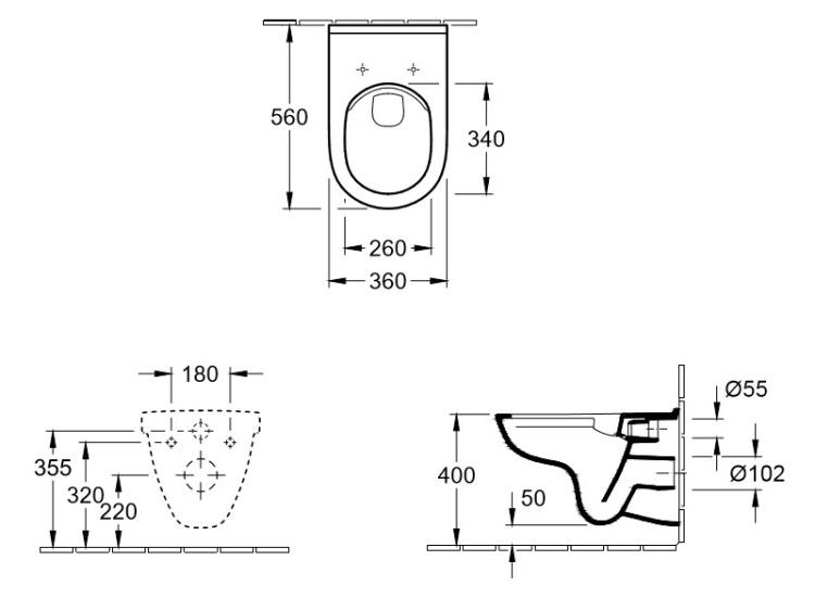 Унитаз подвесной Villeroy & Boch ONovo DirectFlush 360x560 мм 5660D301