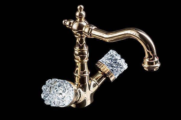 Смеситель для раковины Boheme Crystal высокий золото 292-CRST