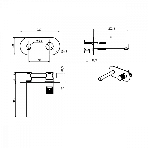 Смеситель для раковины Boheme Stick встраиваемый черный 125-BB