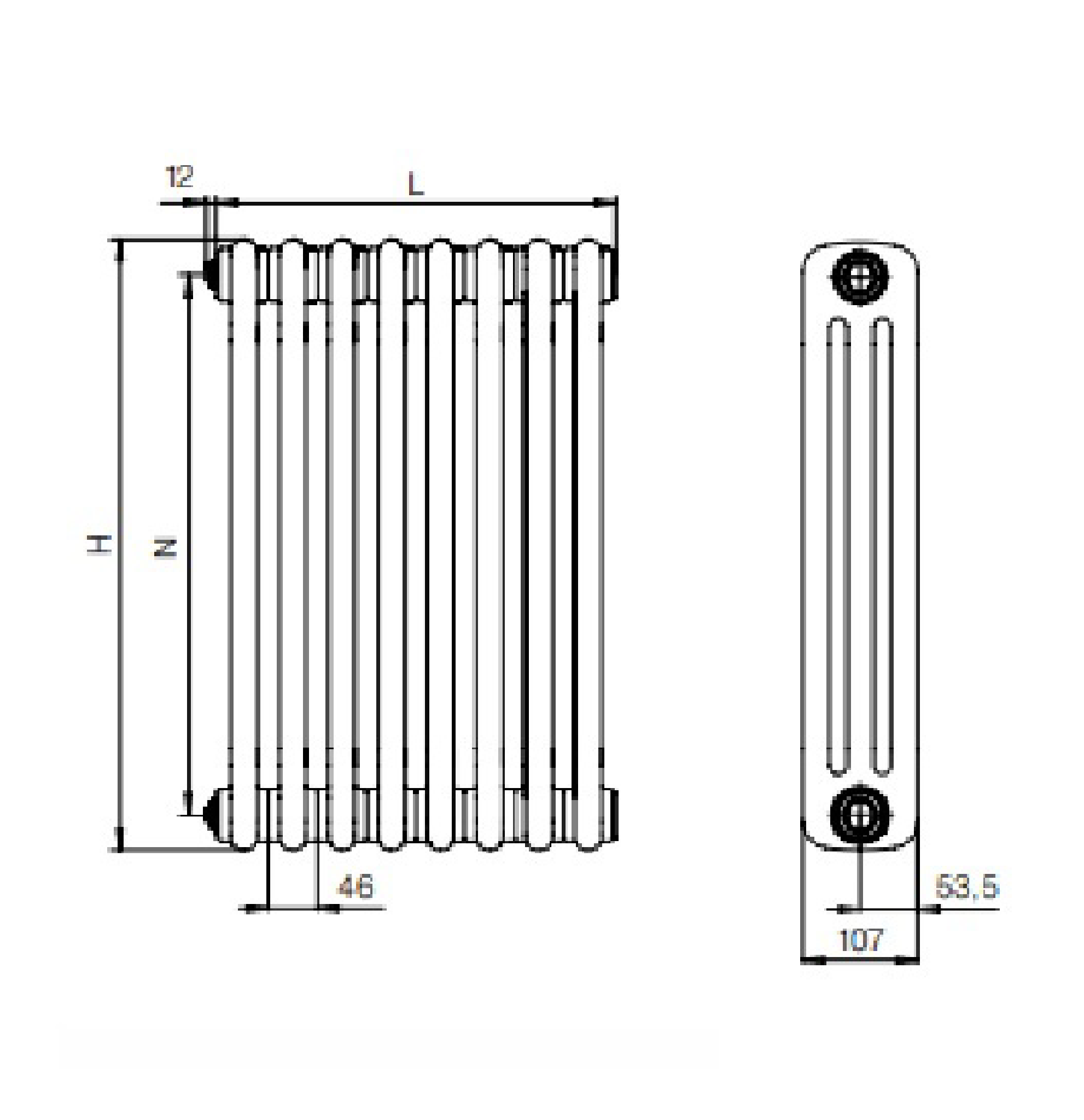 Радиатор трубчатый Rifar TUBOG 10 секций боковое подключение Белый TUB -10
