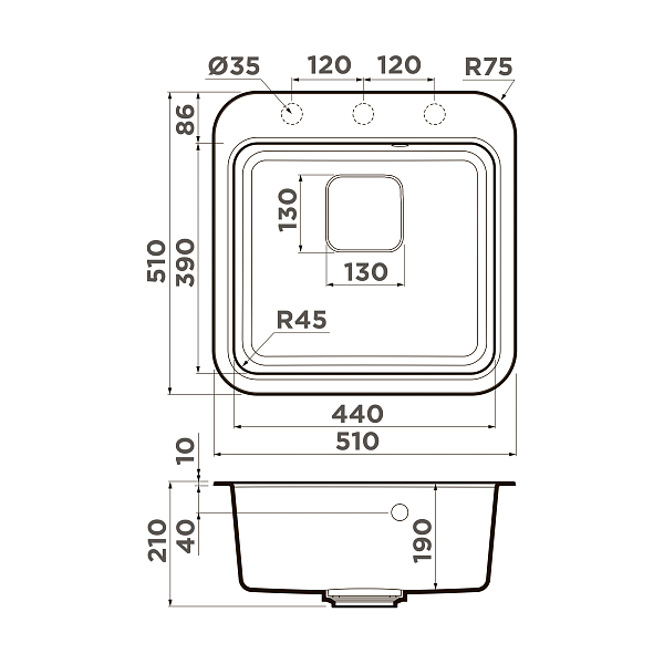 Кухонная мойка Omoikiri Tasogare 51-BE 51x51 см ваниль 4993736