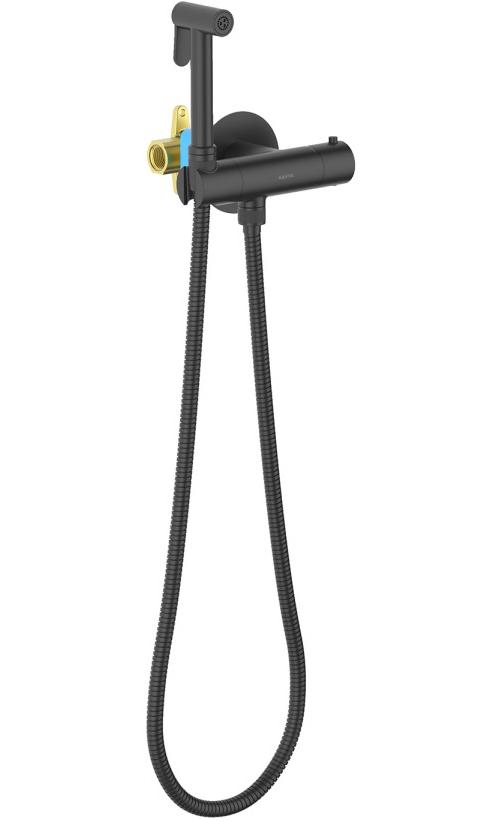 Комплект для гигиенического душа термостатический встроенный Aquanet Oberon смеситель, лейка, шланг, матовый черный AQ1027MB