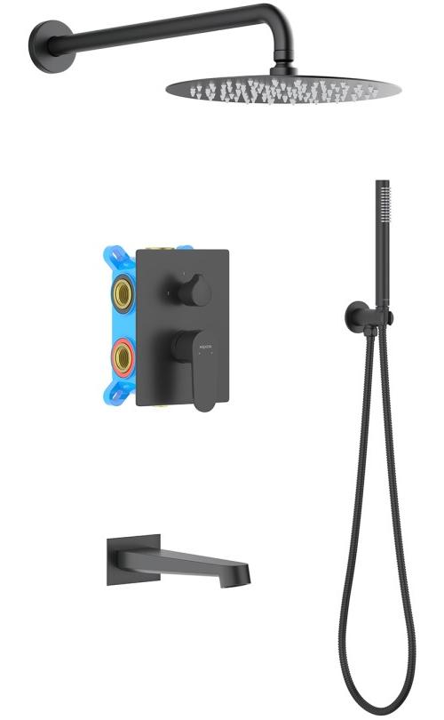 Душевой комплект 4 в 1 Aquanet Oberon 3 режима матовый черный AQ1273MB