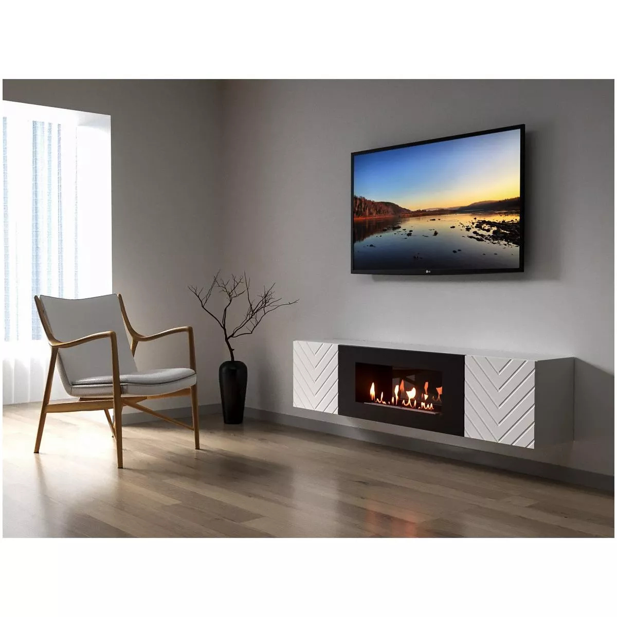 Тумба ТВ с биокамином Firelight BFP-P1700V белая 17995